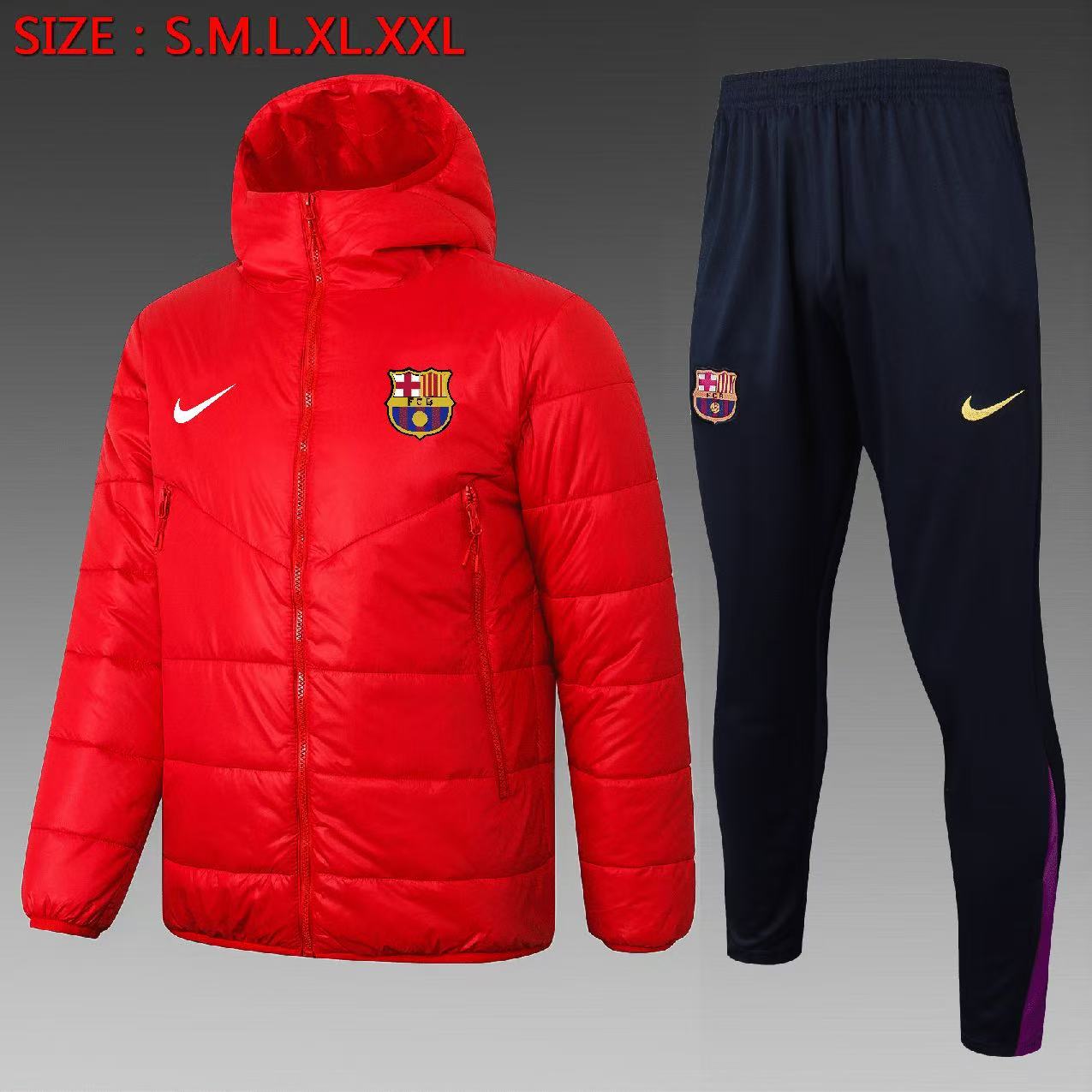 Barcelona Cotton Hoodie Coat With Pants Red 2025/26 - sinoshirt