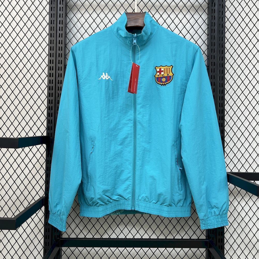Barcelona Retro Reversible Double-Sides Windbreaker Jacket Green&Blue 2025/26 - sinoshirt