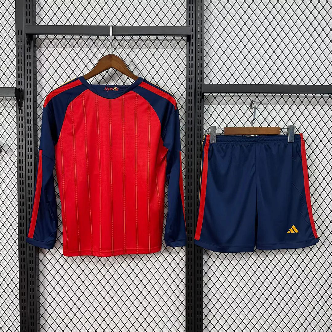 Spain Soccer Jersey Home Kids Kit Long Sleeve Jersey+Shorts World Cup 2026 - sinoshirt