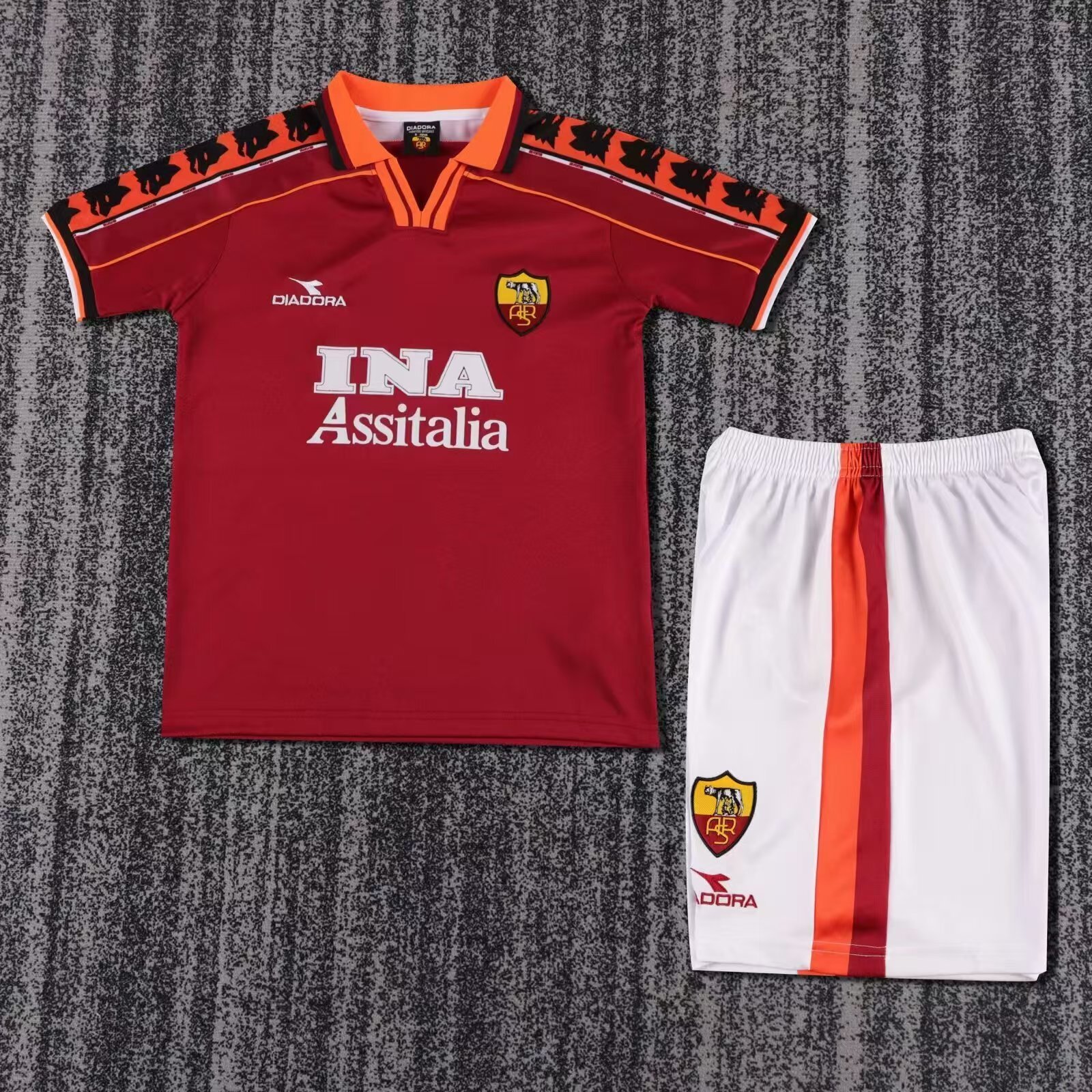 Roma Retro Soccer Jersey Home Kids Kit Jersey+Shorts 1998/99 - sinoshirt