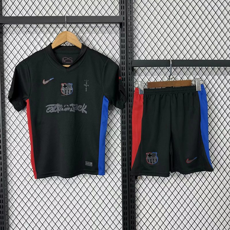 Barcelona Away x Travis Scott Soccer Kids Kit Jersey+Shorts 2024/25 - sinoshirt