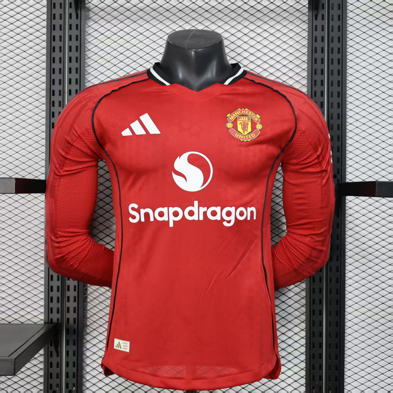 Manchester United Authentic Home Long Sleeve Jersey Shirt 2025/26 - sinoshirt