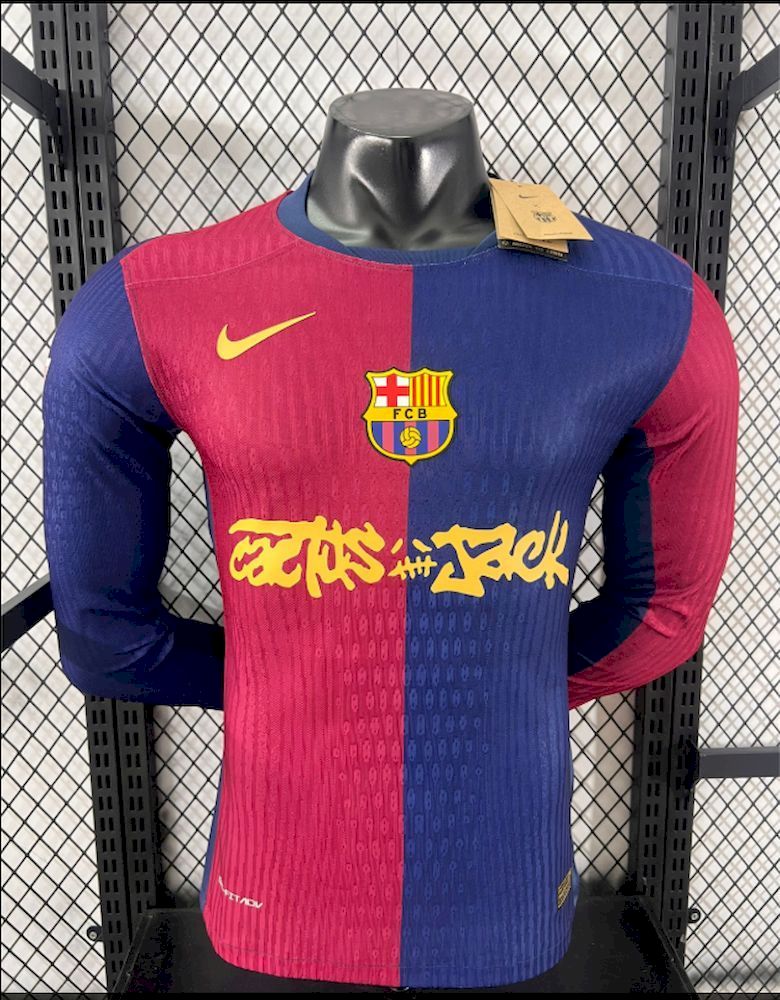 Authentic Soccer Jersey Barcelona Home x Travis Scott  Long Sleeve Shirt 2024/25 - sinoshirt