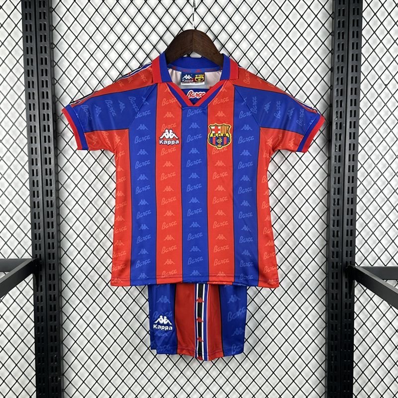 Barcelona Retro Jersey Home Kids Kit Jersey+Shorts 1996-97 - sinoshirt