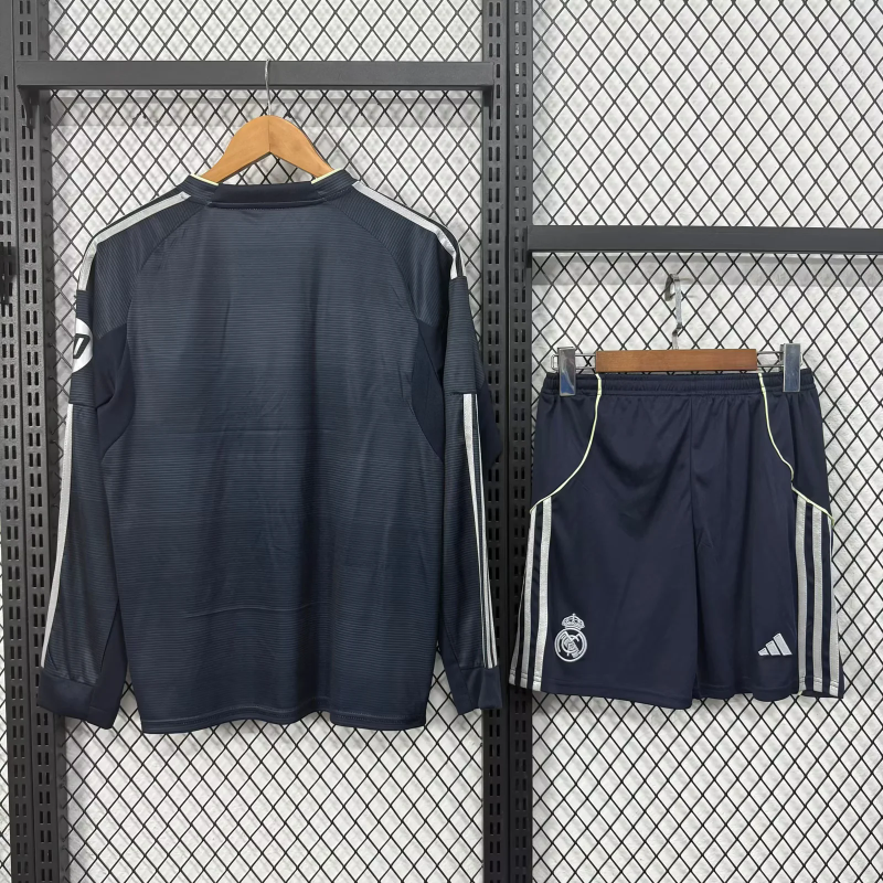 Real Madrid Soccer Jersey Away Kids Long Sleeve Kit Jersey+Shorts 2025/26 - sinoshirt