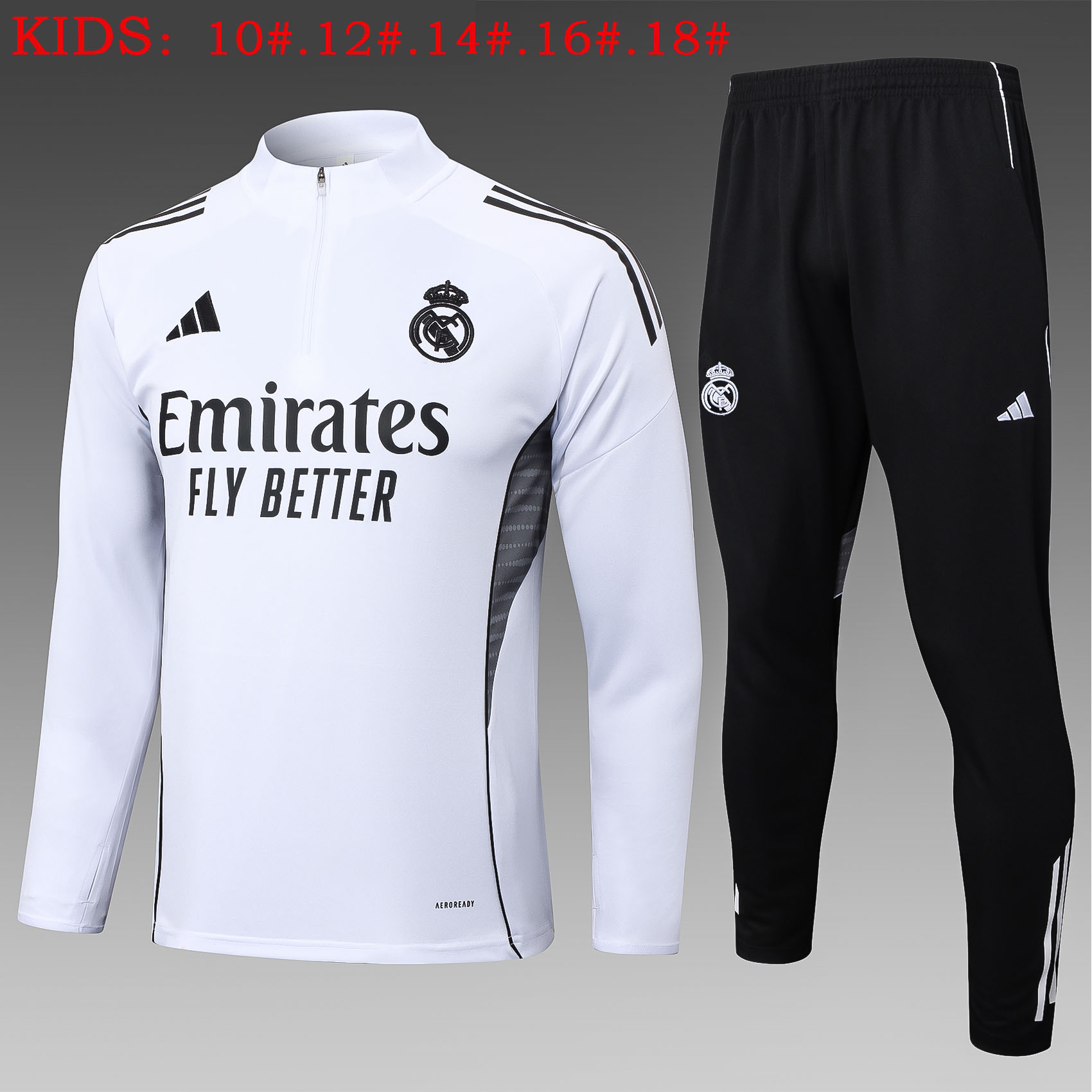 Kids Real Madrid Training Kit (Sweatshirt+Pants) White 2025/26 - sinoshirt