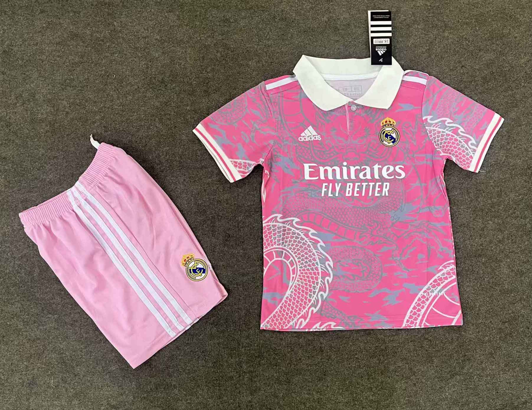 Real Madrid Soccer Jersey Dragon Pink Special Edition Kids Kit Jersey+Shorts 2025/26 - sinoshirt