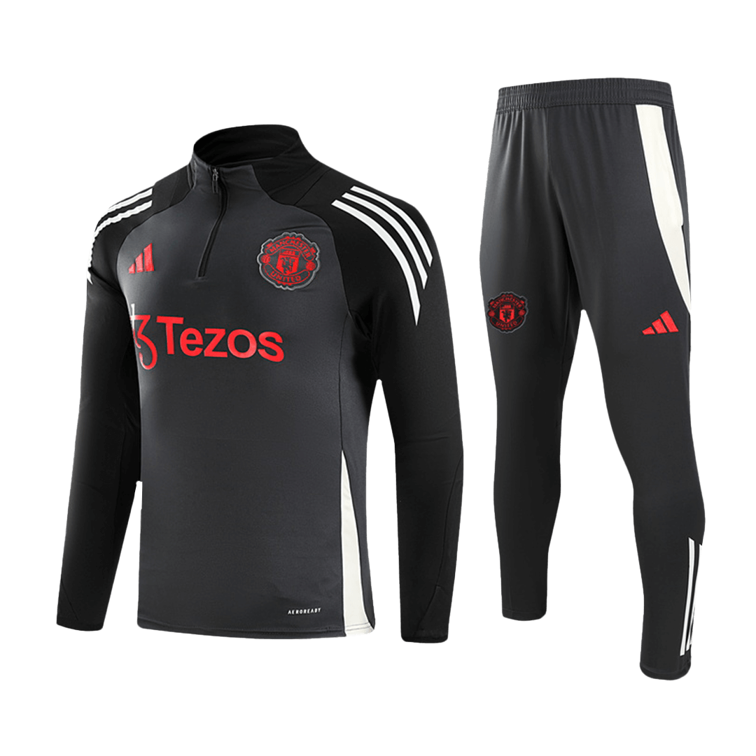 Manchester United 1/2 Zipper Sweat Kit (Top+Pants) Black 2024/25 - sinoshirt