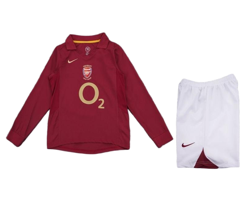 Arsenal Soccer Retro Jersey Home Long Sleeve Kids Kit Jersey+Shorts 2005/06 - sinoshirt