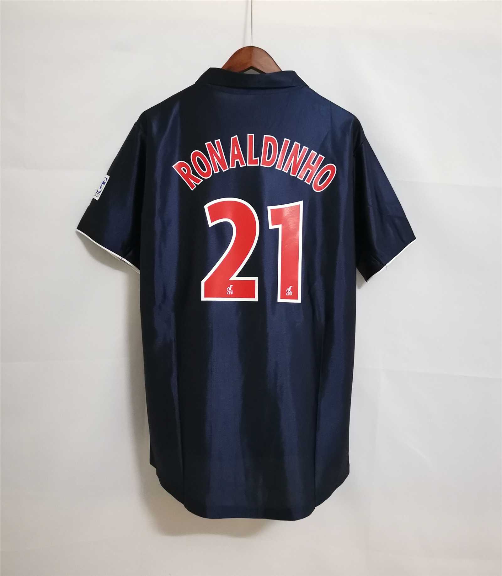 Ronaldinho #21 PSG Retro Jersey Home Soccer Shirt 2001/02 - sinoshirt