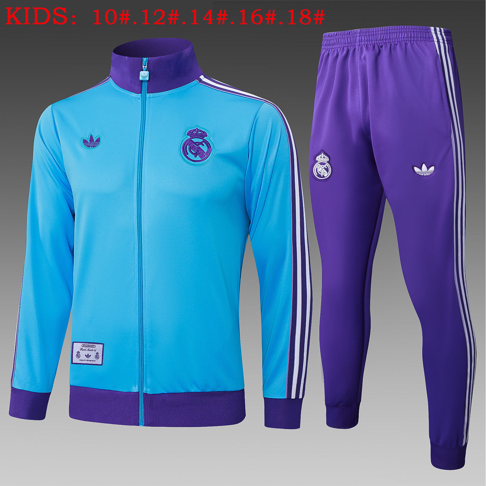 Kids Real Madrid Training Kit (Jacket+Pants) Light Blue 2025/26 - sinoshirt