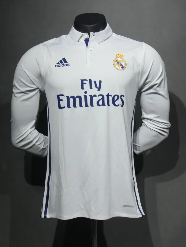 Real Madrid Authentic Retro Jersey Home Long Sleeve Soccer Shirt 2016/17 - sinoshirt