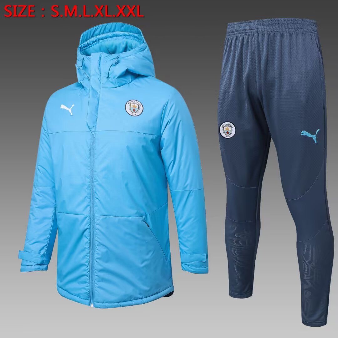 Manchester City Cotton Hoodie Coat With Pants Sky Blue 2025/26 - sinoshirt