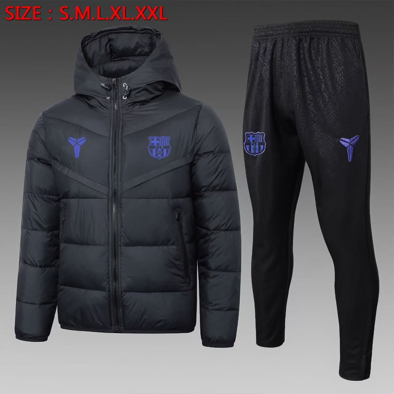 Barcelona Cotton Hoodie Coat With Pants Black 2025/26 - sinoshirt