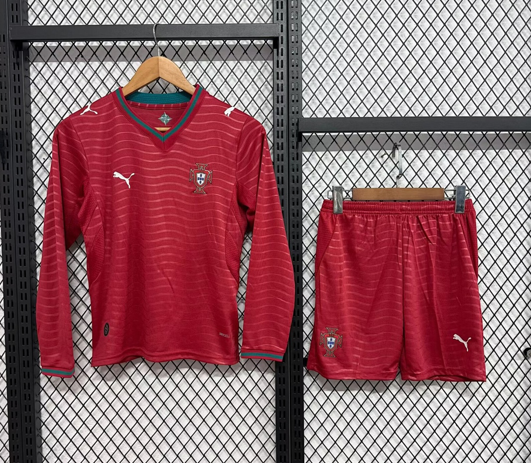 Portugal Home Football Uniform Kids Kit Long Sleeve Jersey+Shorts World Cup 2026 - sinoshirt