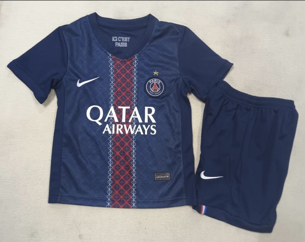 PSG Soccer Jersey Home Kids Kit Jersey+Shorts 2025/26 - With Star - sinoshirt