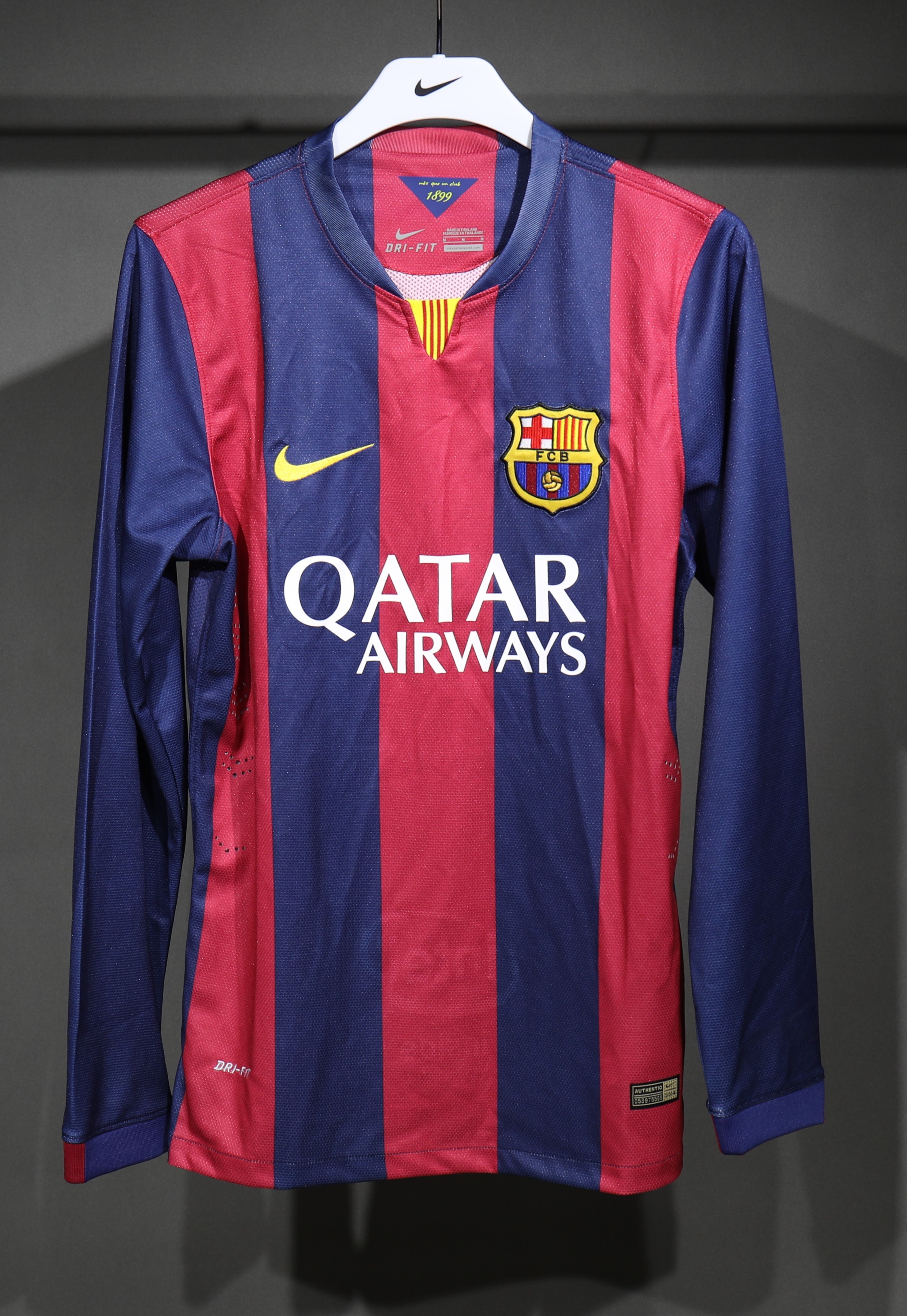 Authentic Barcelona Retro Jersey Home Long Sleeve Soccer Shirt 2014-15 - sinoshirt