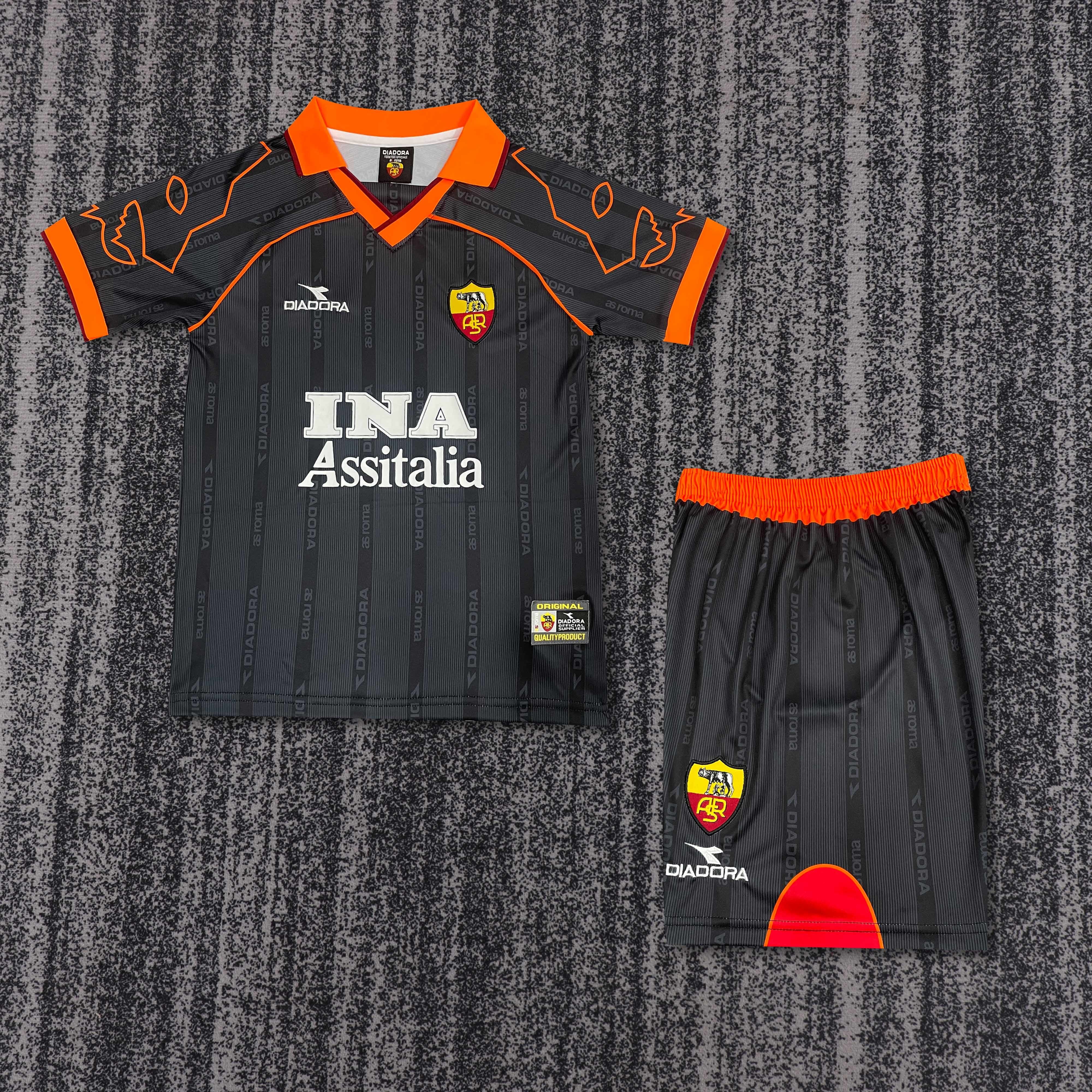 Roma Retro Soccer Jersey Away Kids Kit Jersey+Shorts 1999/00 - sinoshirt