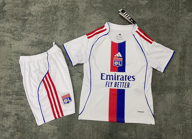 Olympique Lyonnais Football Jersey Home Kids Kit Jerseys+Shorts 2025/26 - sinoshirt