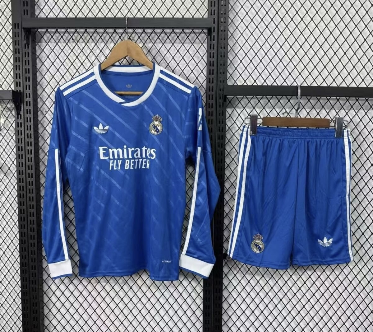 Real Madrid Soccer Jersey Third Away Long Sleeve Kids Kit Jersey+Shorts 2025/26 - sinoshirt