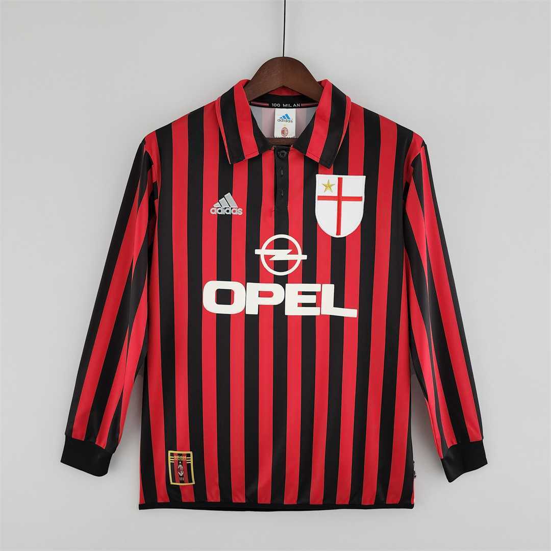 AC Milan Retro Soccer Jersey Centenary Home Long Sleeve Custom Shirt 1999/00 - sinoshirt