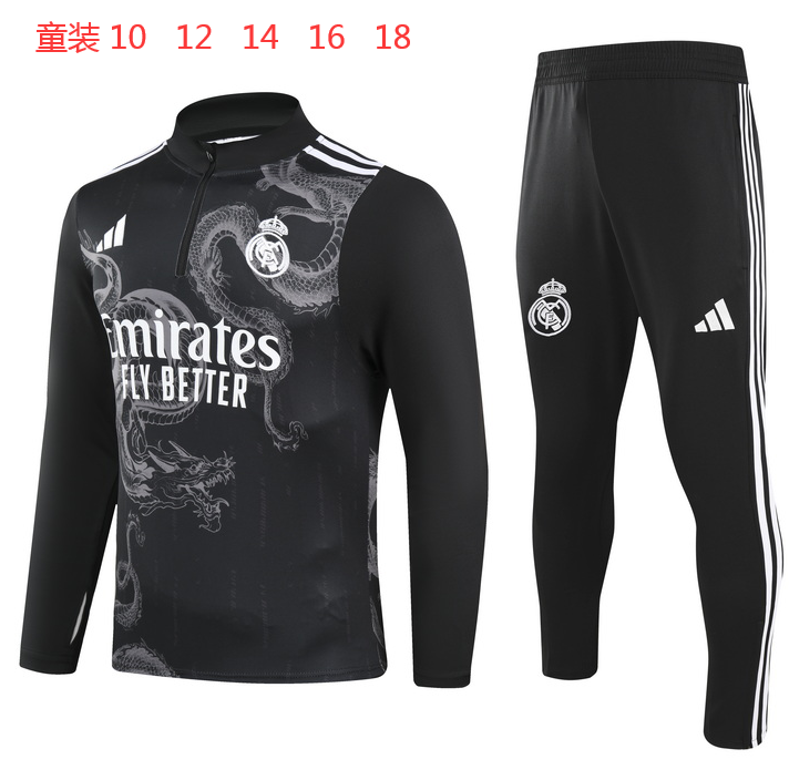Kids Real Madrid Training Dragon Black Kit (Sweatshirt+Pants) 2024/25 - sinoshirt