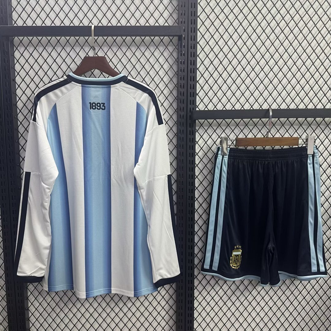 Argentina Home Soccer Uniform Kids Long Sleeve Kit Jersey+Shorts World Cup 2026 - sinoshirt
