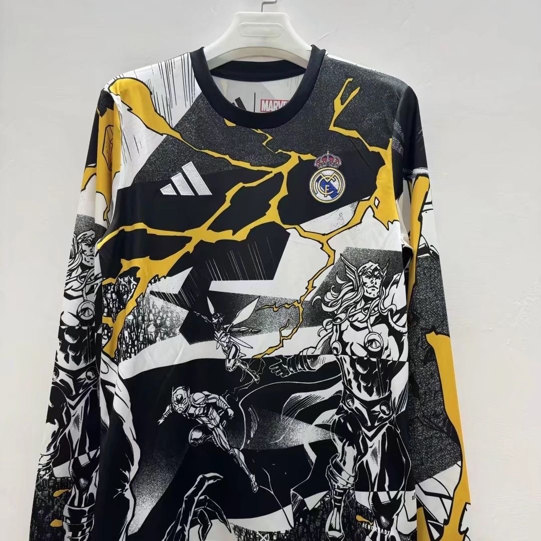Real Madrid Soccer Jersey Pre-Match Marvel Custom Long Sleeve Shirt 2025/26 - sinoshirt