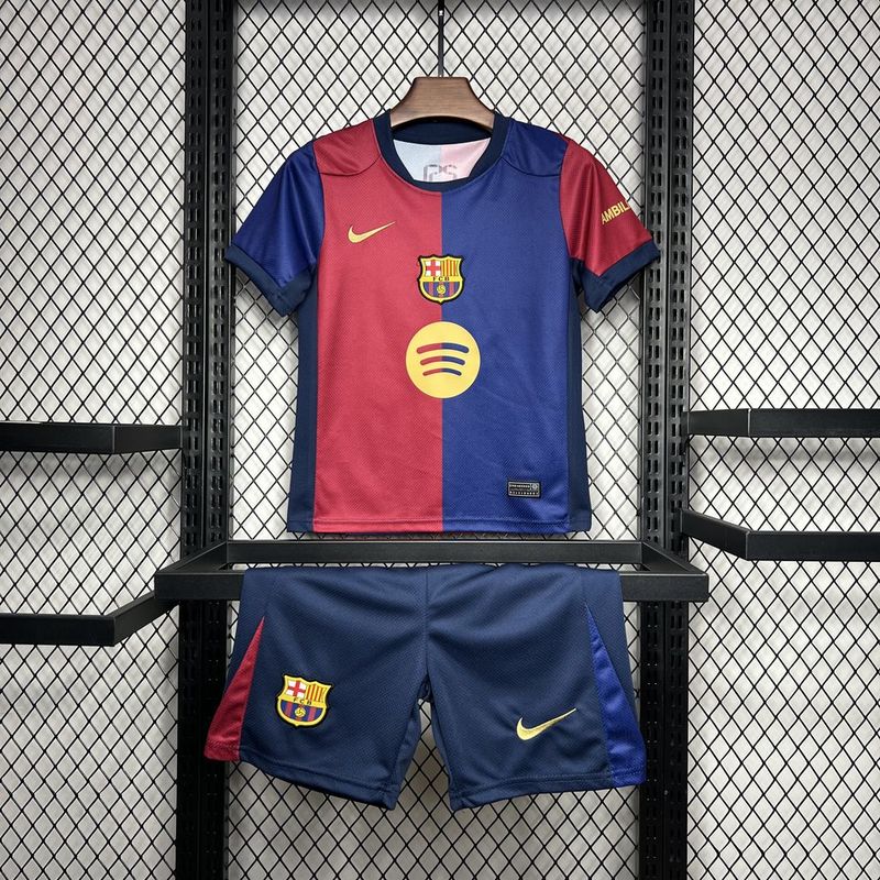 Barcelona Home Soccer Kids Kit Jersey+Shorts 2024/25 - Spotify Logo Without Text - sinoshirt