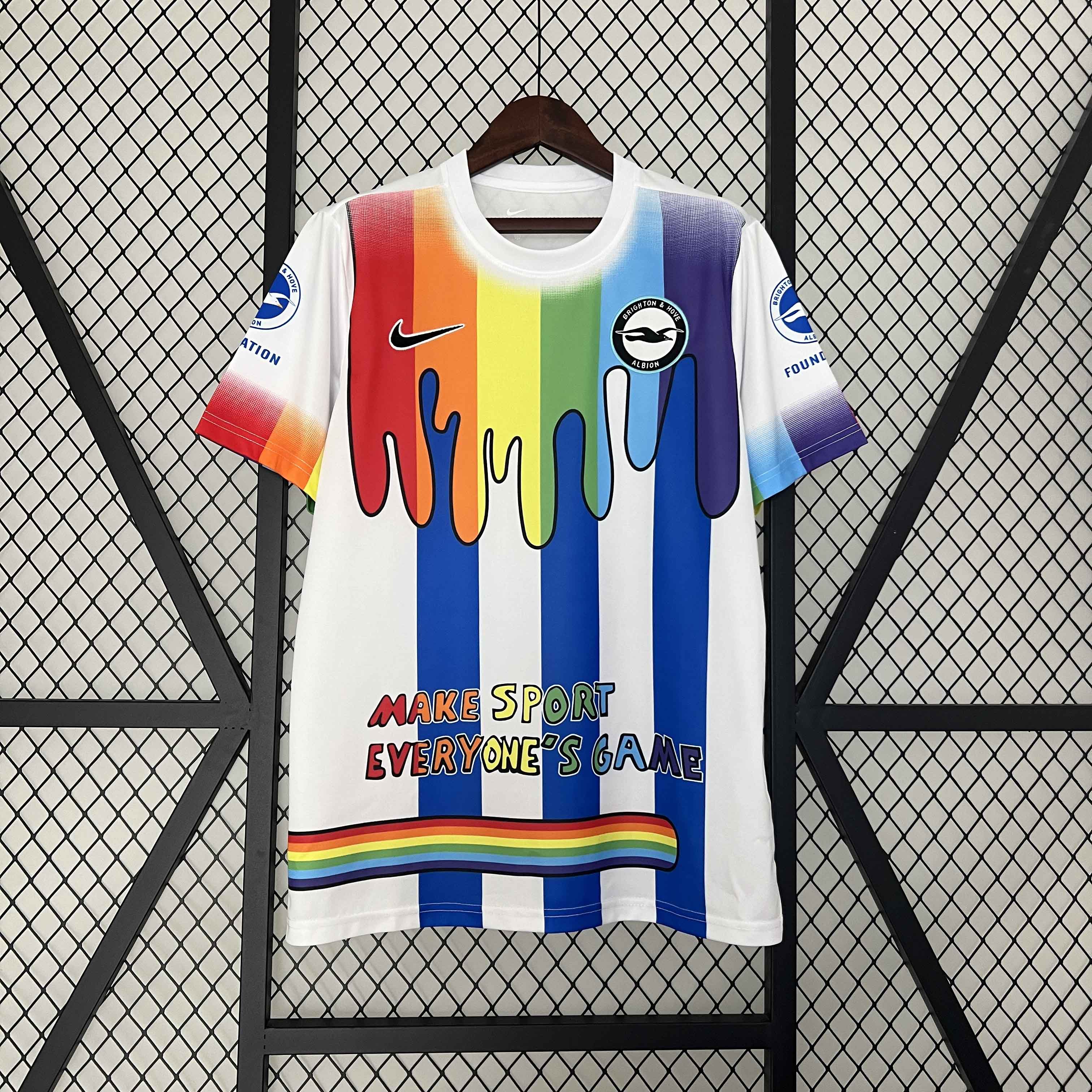 Brighton & Hove Albion Football Jersey Rainbow Laces Pre-Match Custom Shirt 2024/25 - sinoshirt