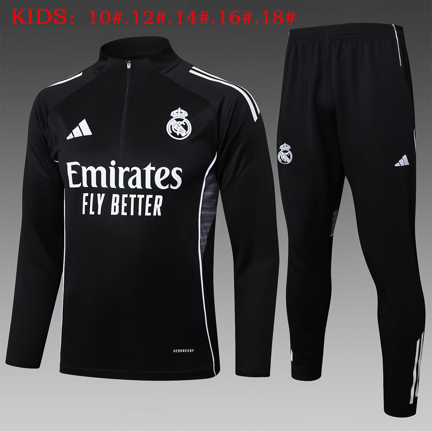 Kids Real Madrid Training Kit (Sweatshirt+Pants) Black 2025/26 - sinoshirt