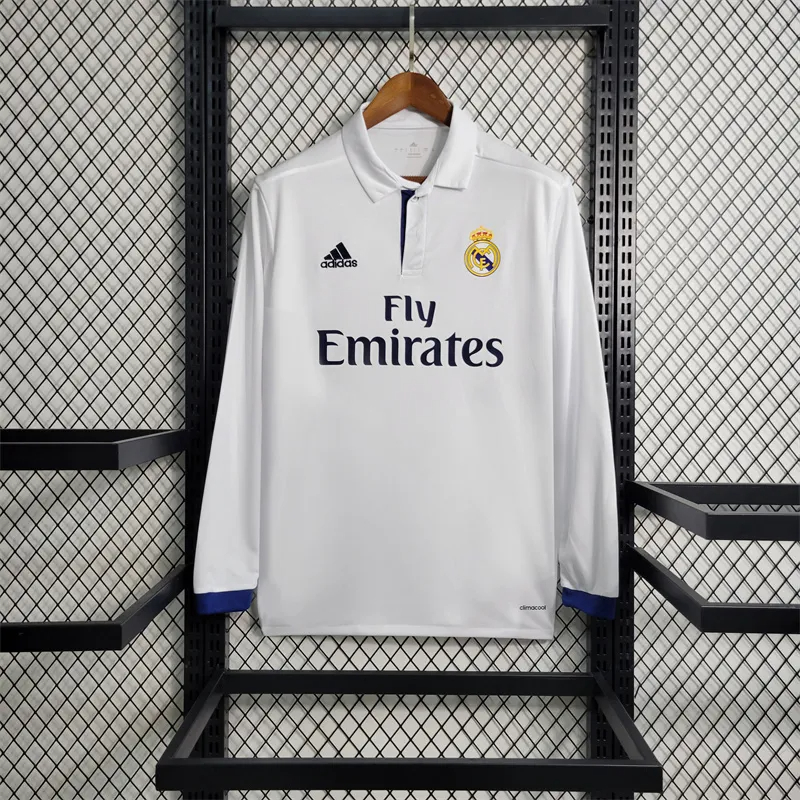 Real Madrid Retro Jersey Home Long Sleeve Soccer Shirt 2016/17 - sinoshirt