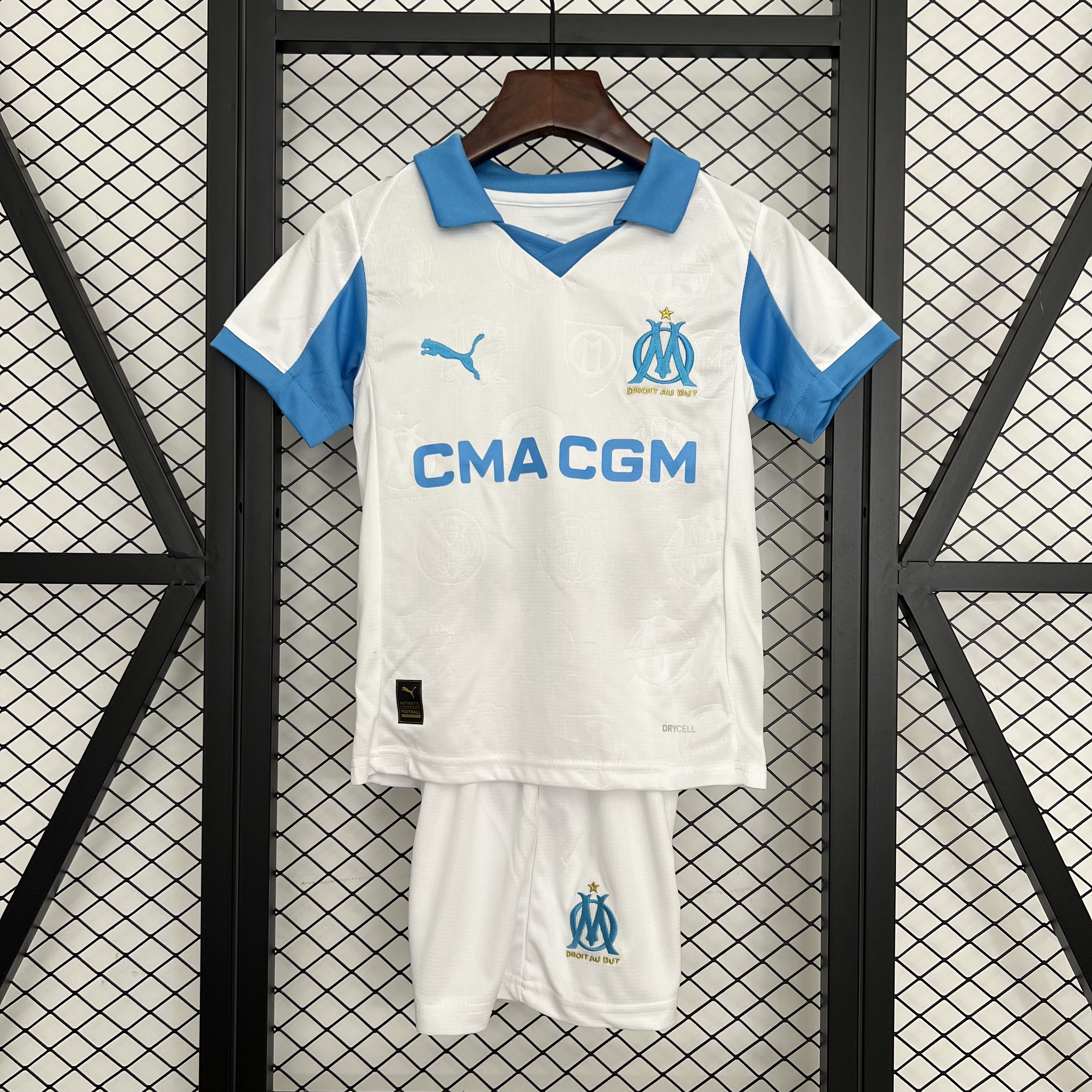Marseille Soccer Jersey Home Kids Kit Jerseys+Shorts 2025/26 - sinoshirt