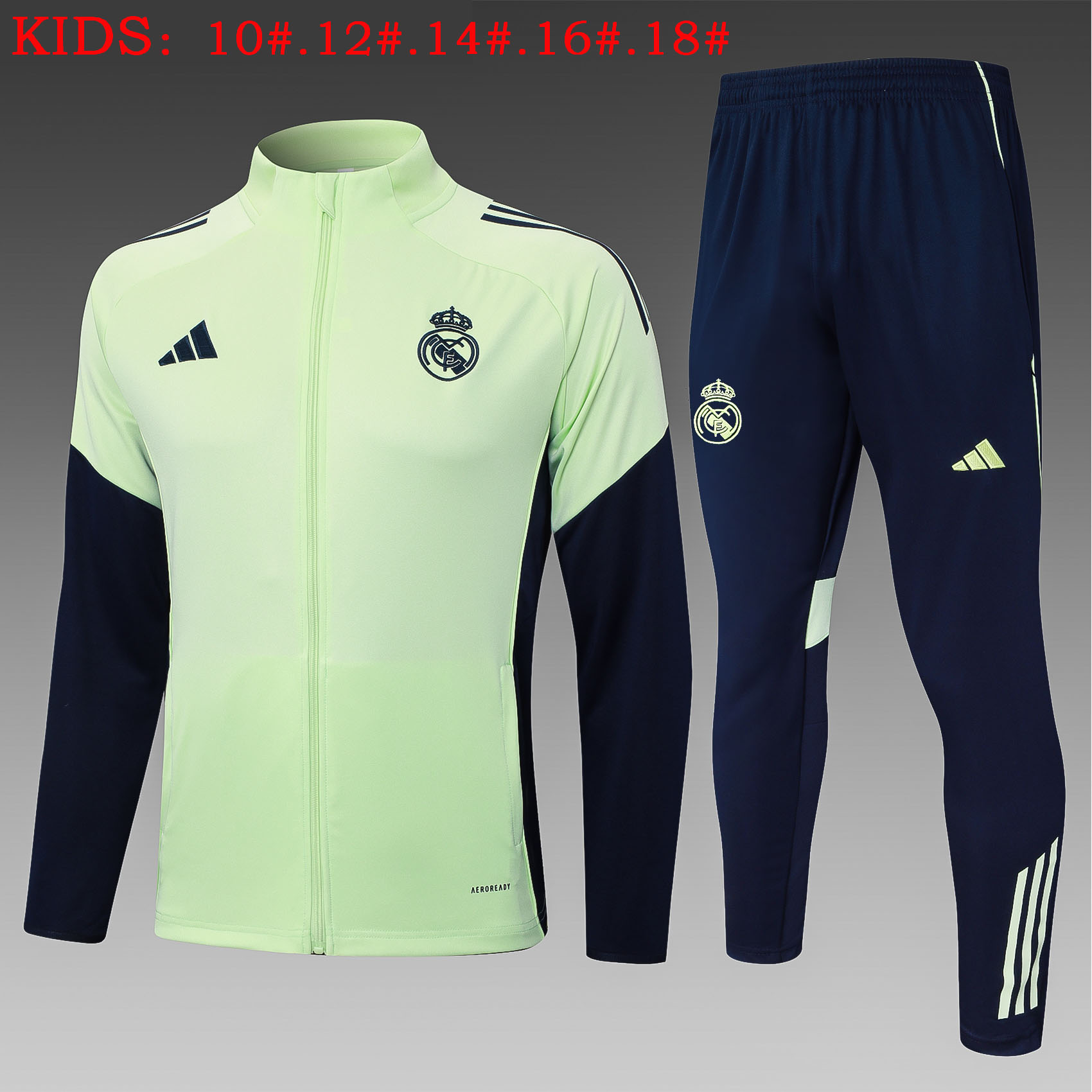 Kids Real Madrid Training Kit (Jacket+Pants) Light Green 2025/26 - sinoshirt