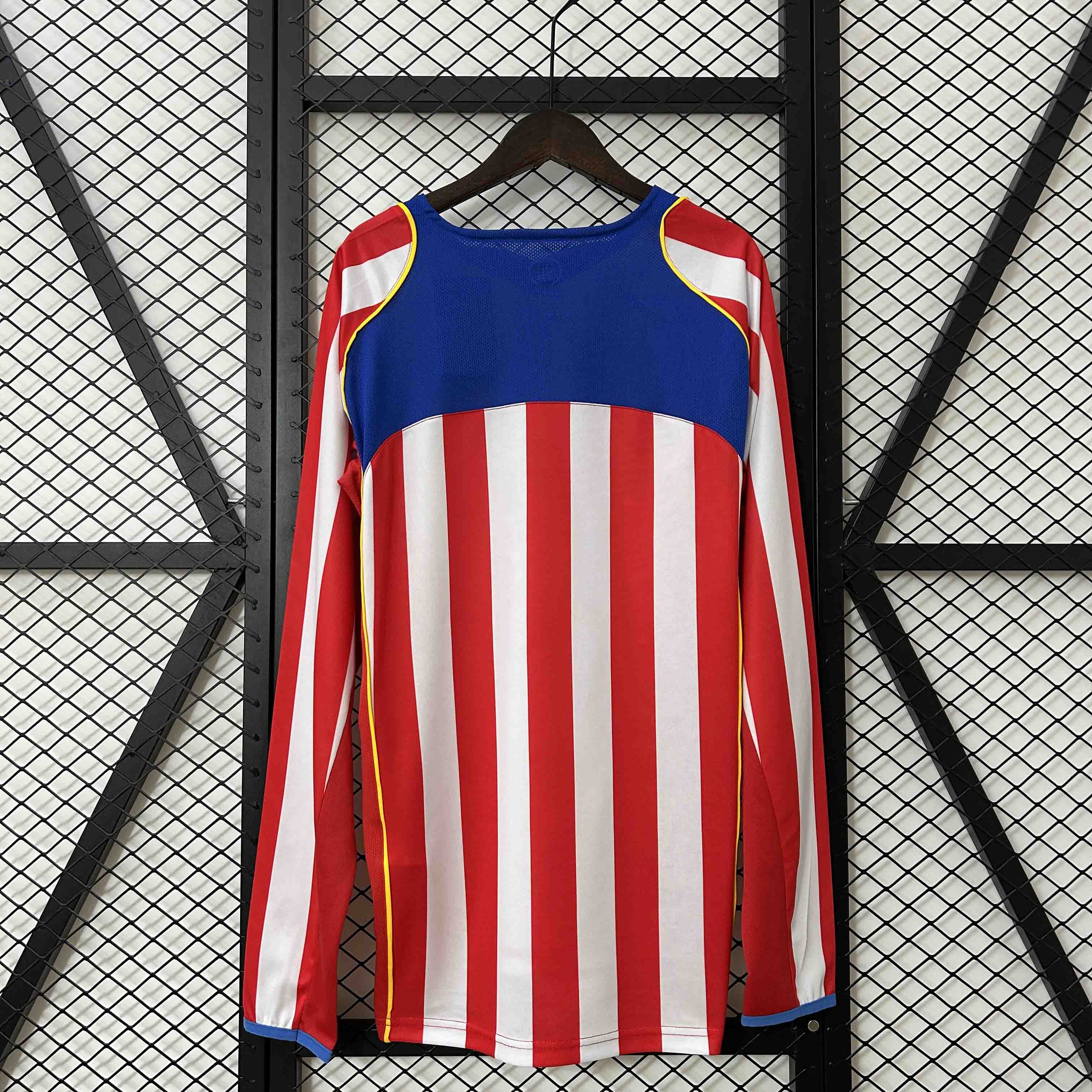 Atletico Madrid Retro Soccer Jersey Home Long Sleeve Shirt 2004/05 - sinoshirt
