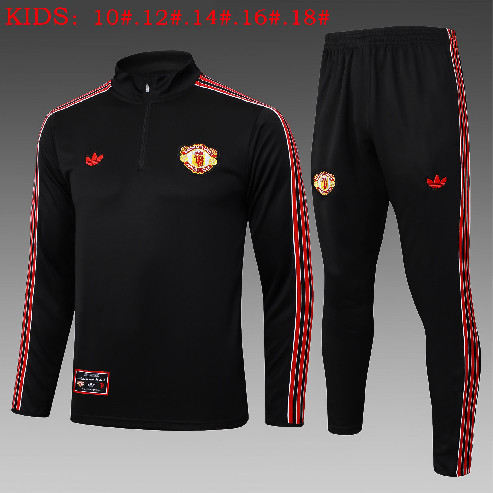 Kids Manchester United Training Kit (Sweatshirt+Pants) Black 2025/26 - sinoshirt