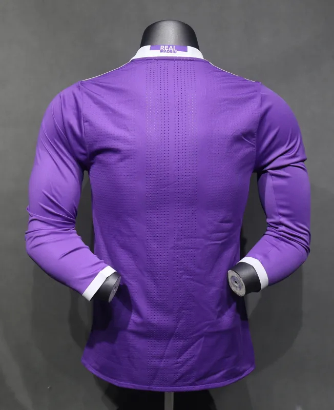 Real Madrid Authentic Retro Jersey Away Long Sleeve Soccer Shirt 2016/17 - sinoshirt