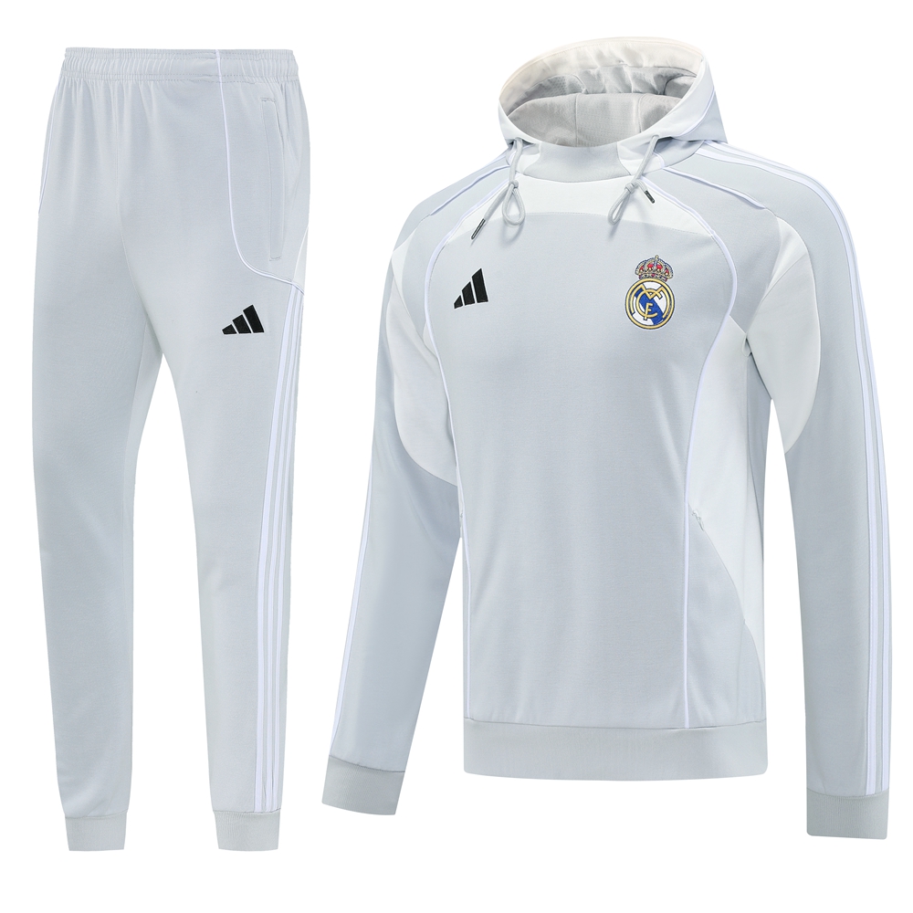 Real Madrid Hoodie Training Kit (Sweatshirt+Pants) Light Grey 2025/26 - sinoshirt