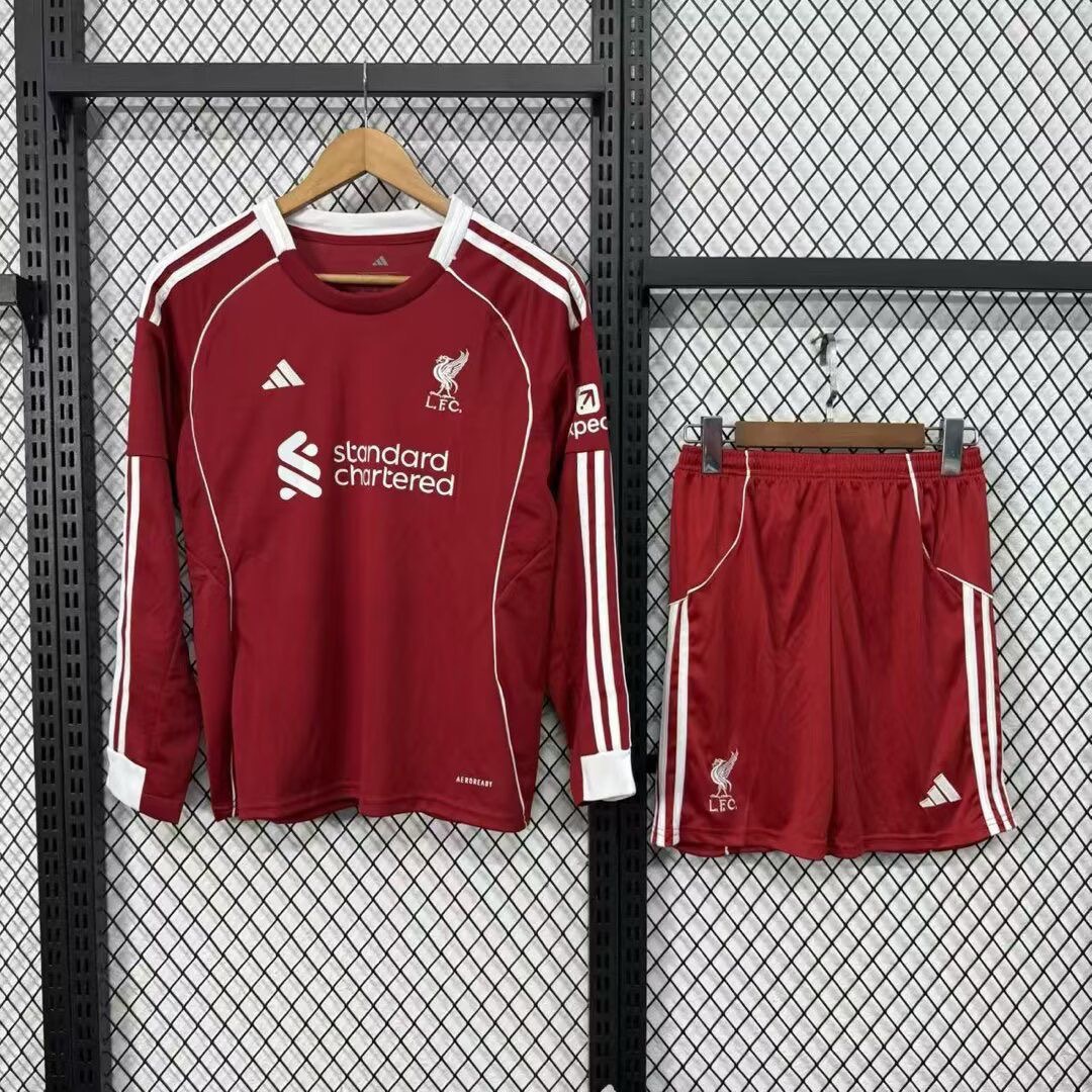 Liverpool Football Jersey Home Kids Long Sleeve Kit Jersey+Shorts 2025/26 - sinoshirt