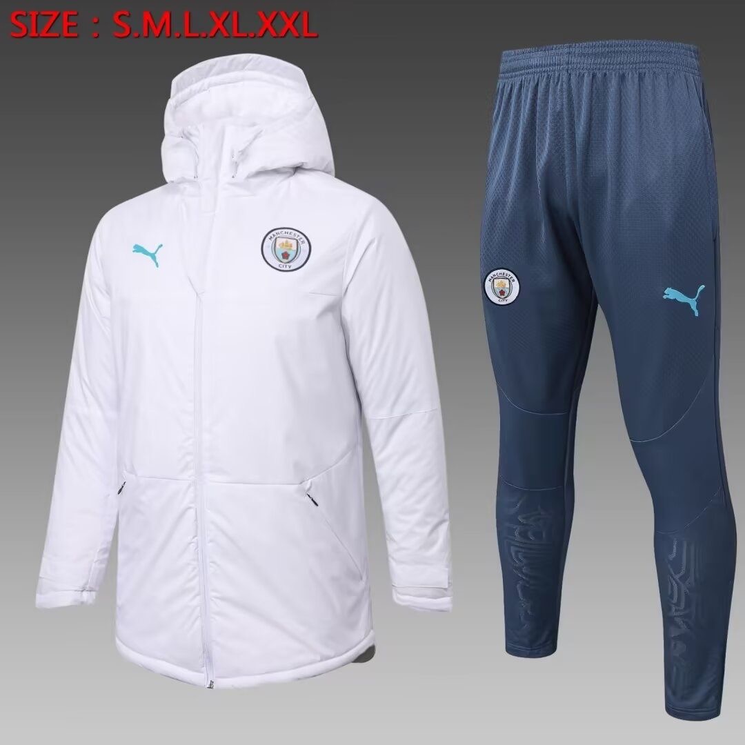 Manchester City Cotton Hoodie Coat With Pants White 2025/26 - sinoshirt