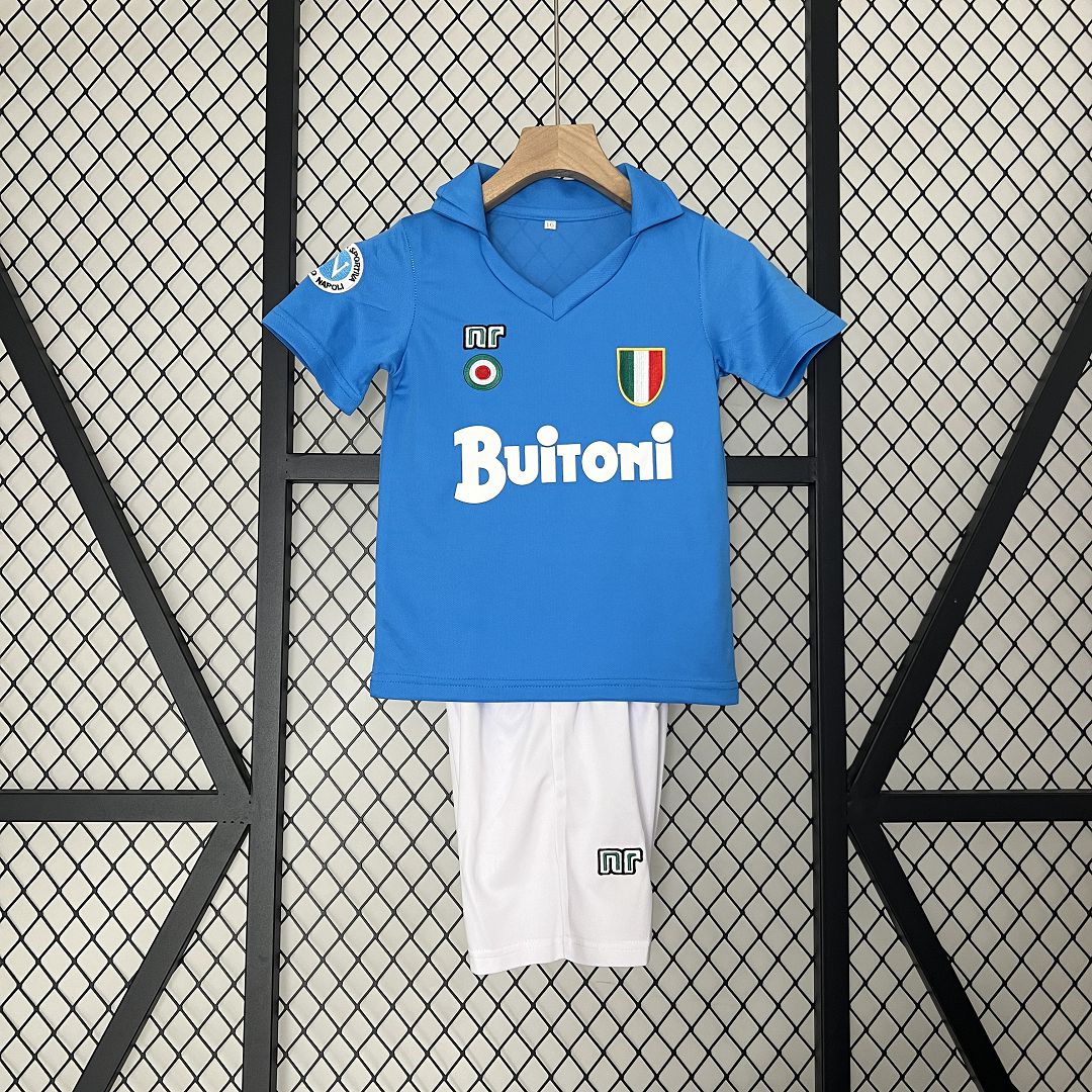 Napoli Retro Soccer Jersey Home Maradona Kids Kit Jerseys+Shorts 1987-88 - sinoshirt
