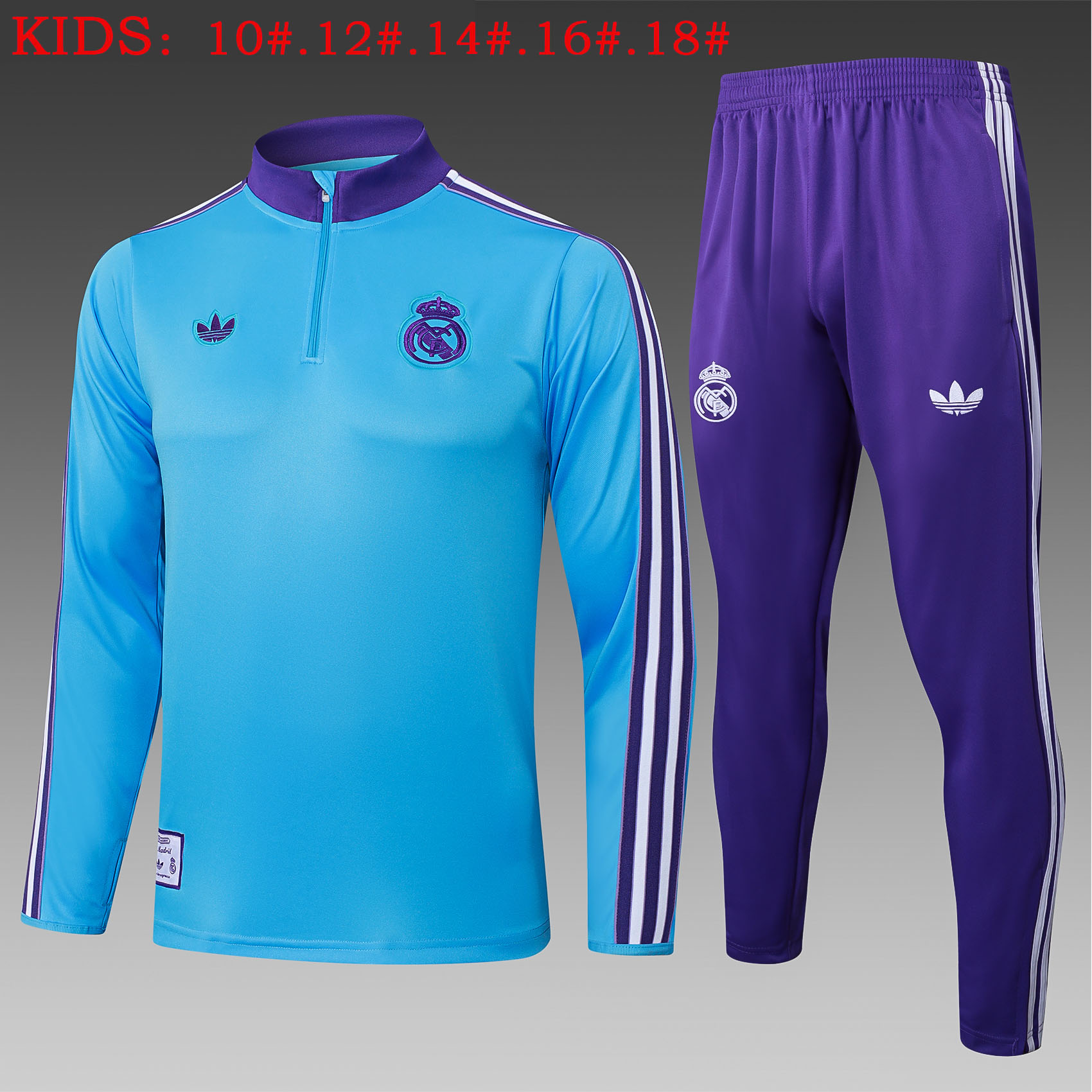 Kids Real Madrid Training Kit (Sweatshirt+Pants) Light Blue 2025/26 - sinoshirt