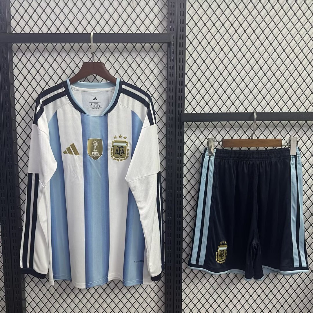 Argentina Home Soccer Uniform Kids Long Sleeve Kit Jersey+Shorts World Cup 2026 - sinoshirt