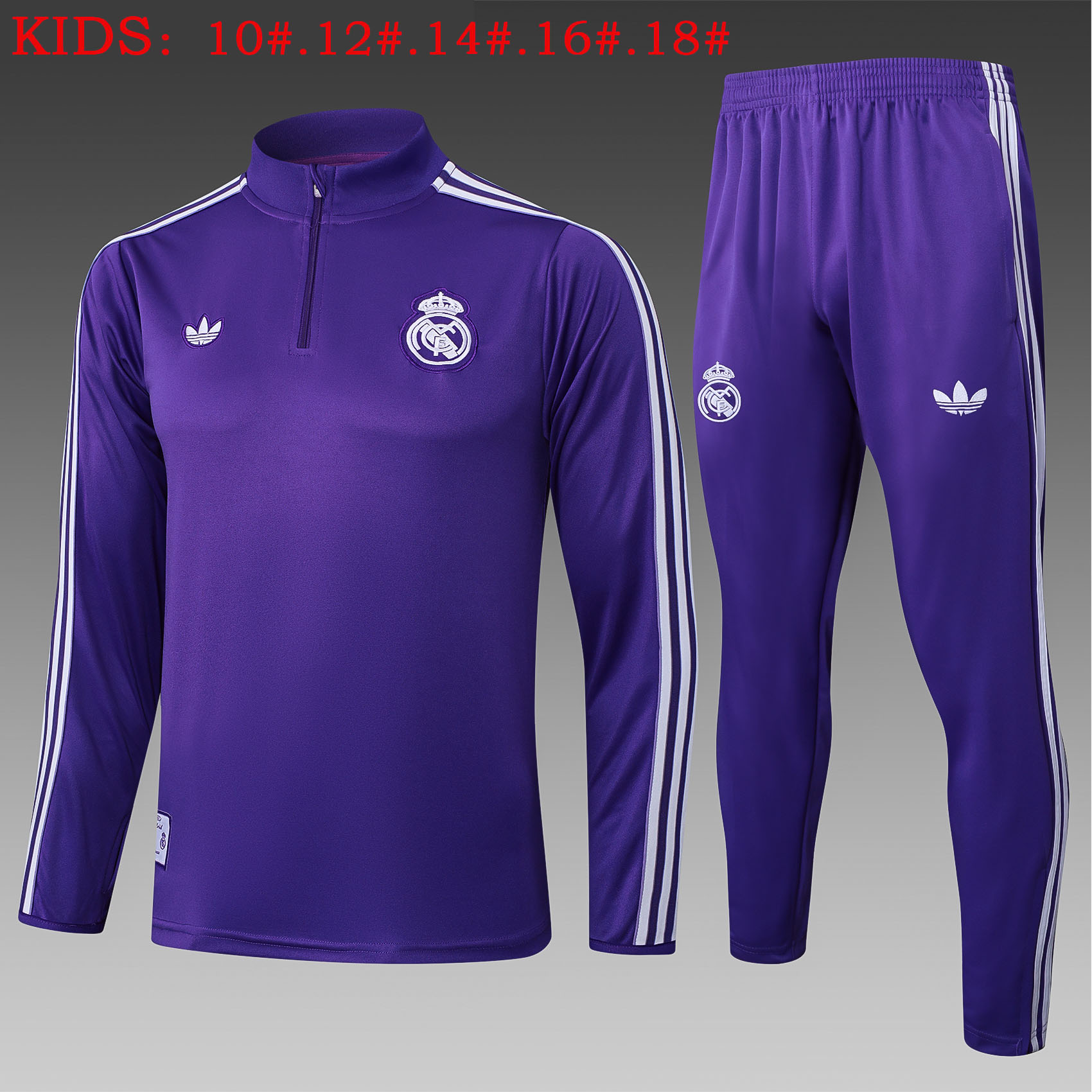 Kids Real Madrid Training Kit (Sweatshirt+Pants) Purple 2025/26 - sinoshirt