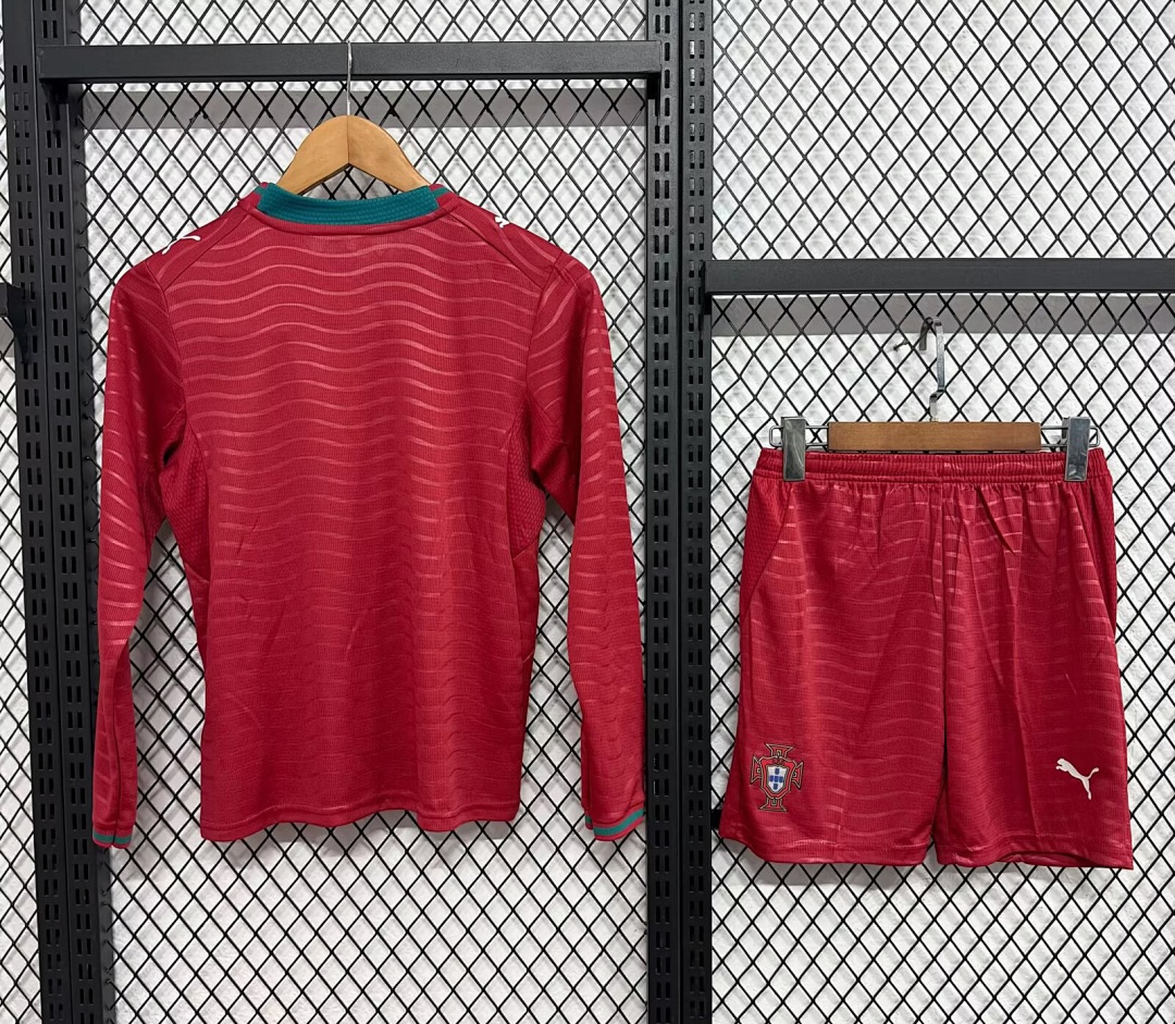 Portugal Home Football Uniform Kids Kit Long Sleeve Jersey+Shorts World Cup 2026 - sinoshirt
