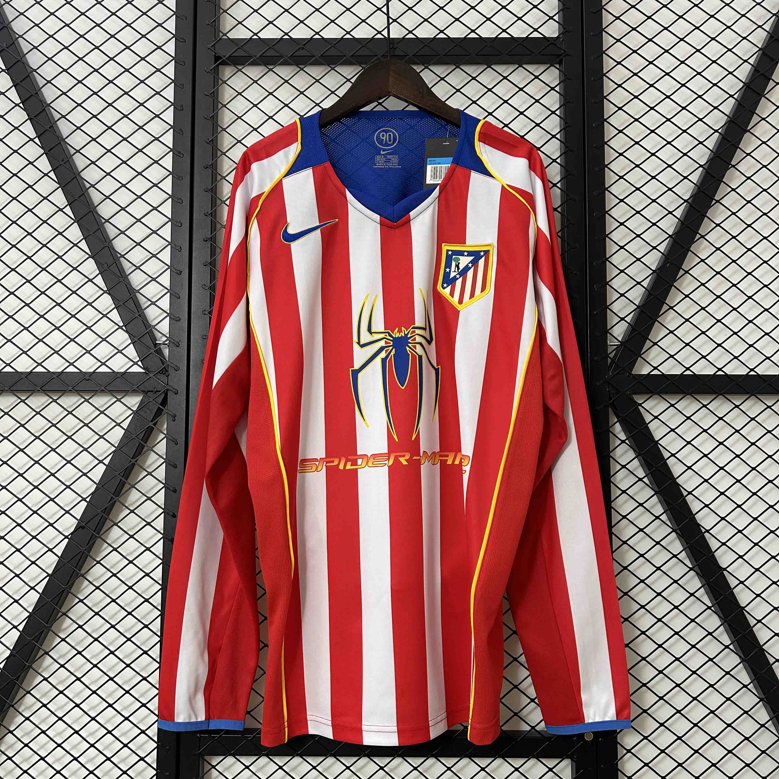 Atletico Madrid Retro Soccer Jersey Home Long Sleeve Shirt 2004/05 - sinoshirt