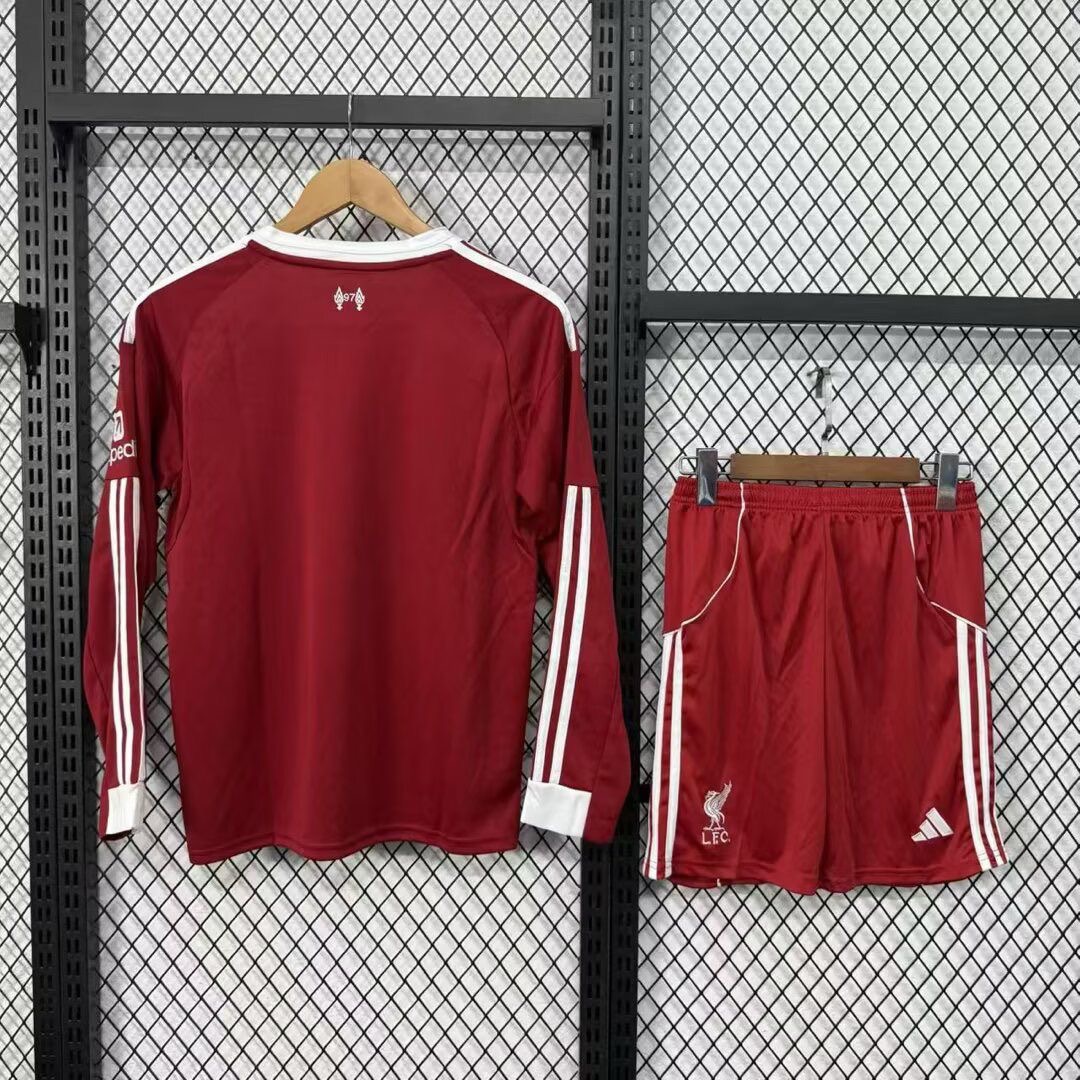 Liverpool Football Jersey Home Kids Long Sleeve Kit Jersey+Shorts 2025/26 - sinoshirt