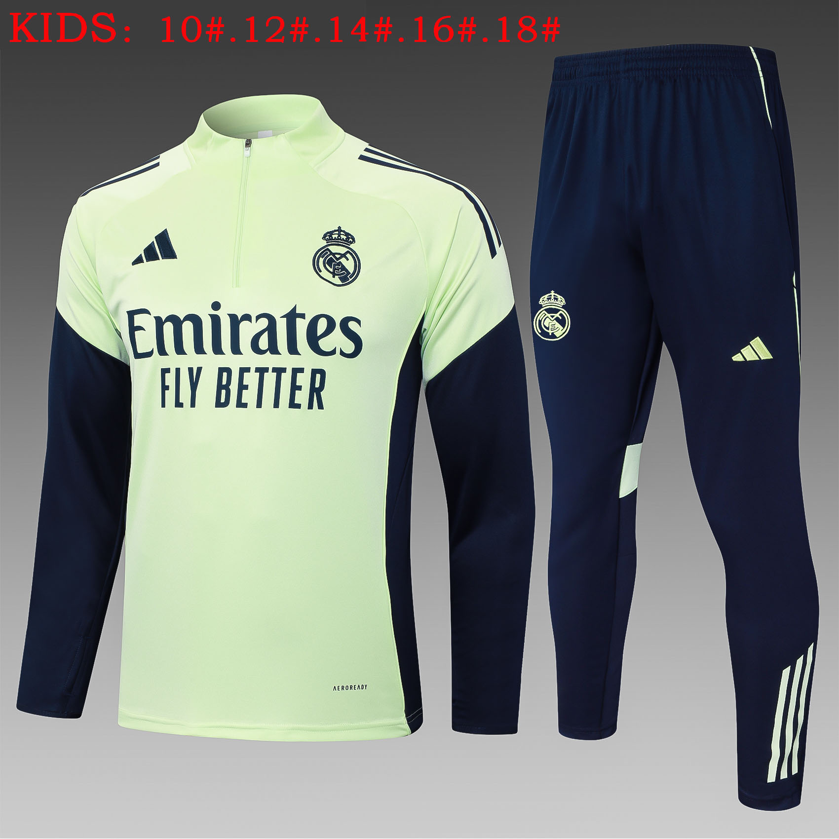 Kids Real Madrid Training Kit (Sweatshirt+Pants) Light Green 2025/26 - sinoshirt