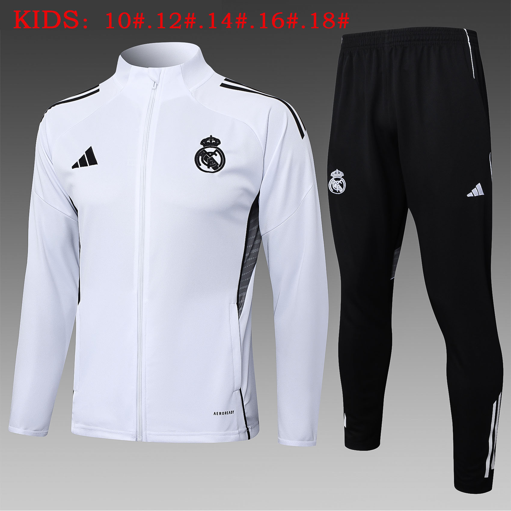 Kids Real Madrid Training Kit (Jacket+Pants) White 2025/26 - sinoshirt