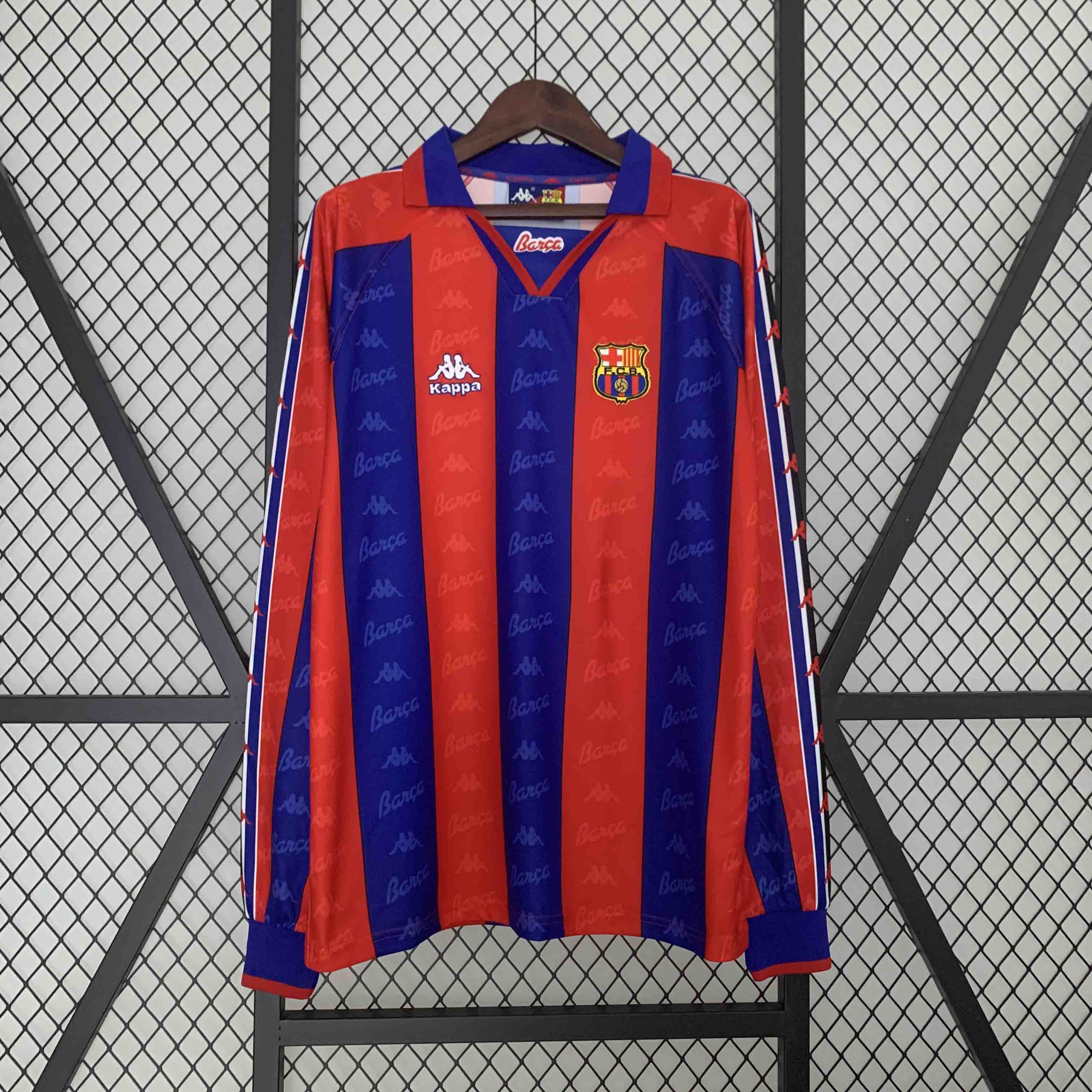 Barcelona Retro Jersey Home Long Sleeve Soccer Shirt 1996-97 - sinoshirt